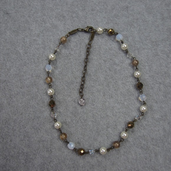 Sabika Classics Necklace Beaded Pearls Bronze Tone Crystals Extender Heart Charm - Picture 3 of 8